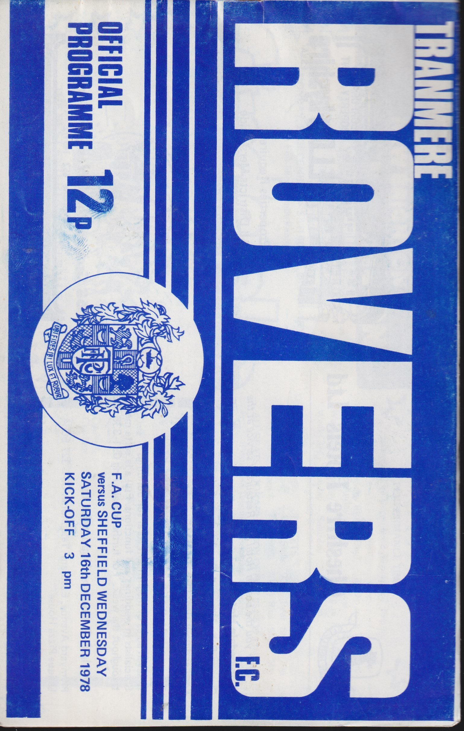 Tranmere Rovers v Sheffield Wednesday match programme
